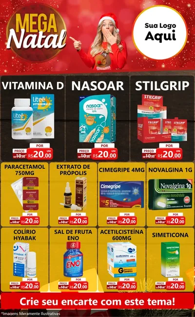 Modelo de Encarte para Encarte Grande com o tema Mega Natal para Farmácia