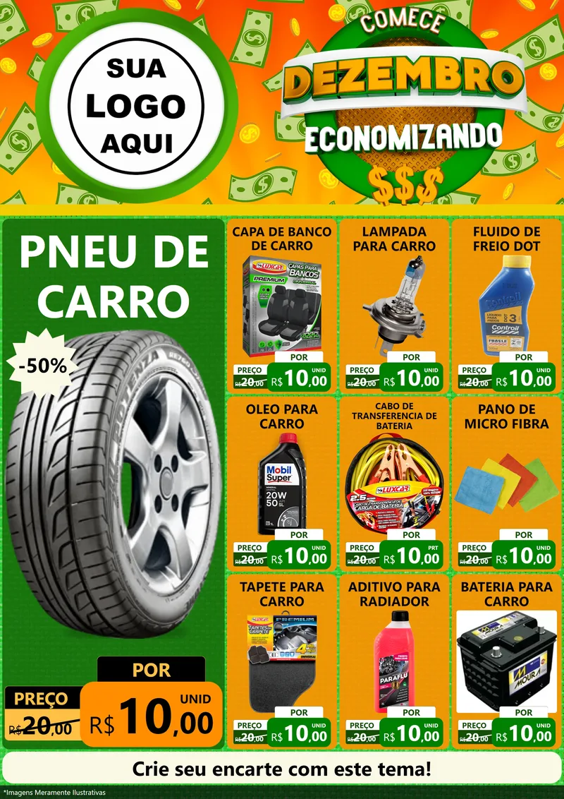 Modelo de Encarte para Encarte A4 Vertical com o tema Comece Dezembro Economizando para Auto peças