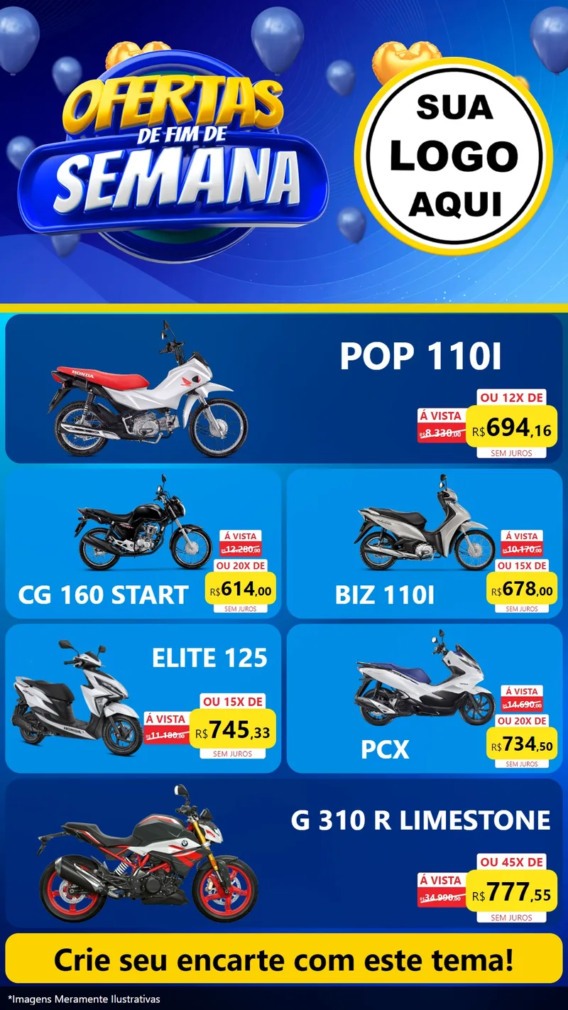Modelo de TV para TV Vertical com o tema Ofertas de Fim de Semana para Concessionaria de Motos
