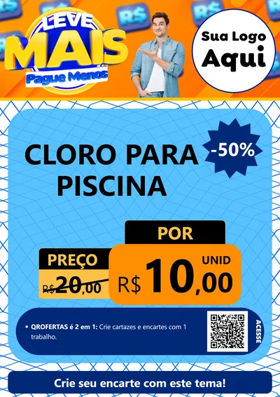 Modelo de Cartaz para Cartaz A4 Vertical com o tema Leve Mais, Pague Menos para Produtos para Piscina