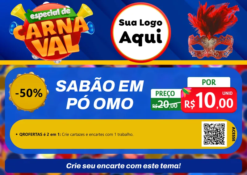 Modelo de Cartaz para Cartaz A4 Horizontal com o tema Especial de Carnaval para Produtos de Limpeza