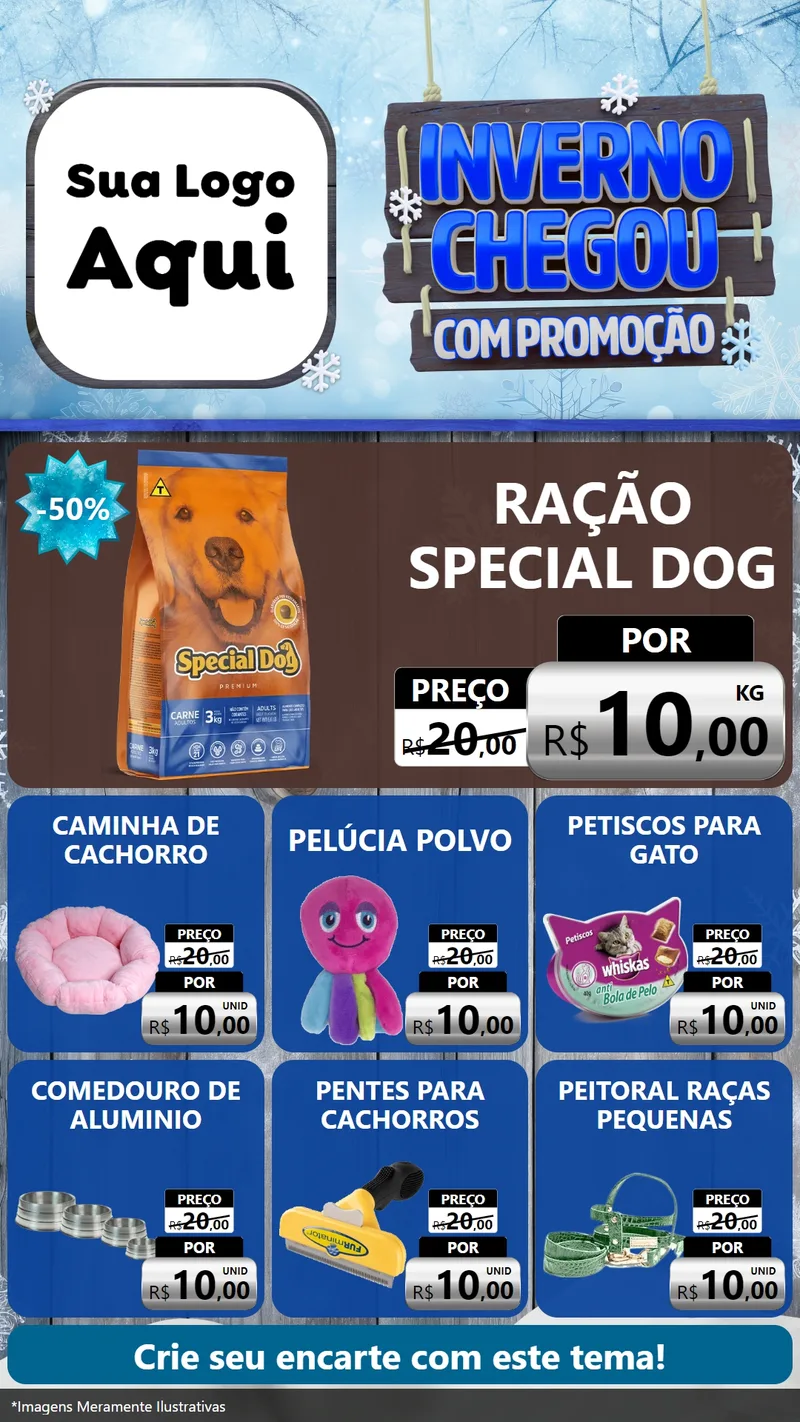 Modelo de Rede Social para Stories com o tema Inverno Chegou Com Promoção para Pet Shop