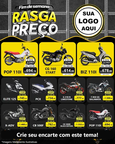 Modelo de Rede Social para Feed Instagram com o tema Fim de Semana Rasga Preço para Concessionaria de Motos