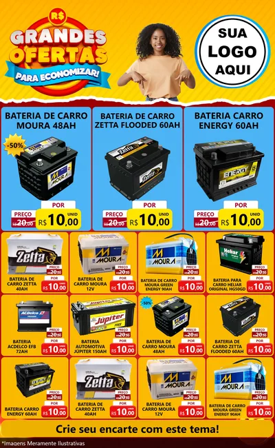 Modelo de Encarte para Encarte Grande com o tema Grandes Ofertas Para Economizar! para Baterias Elétricas