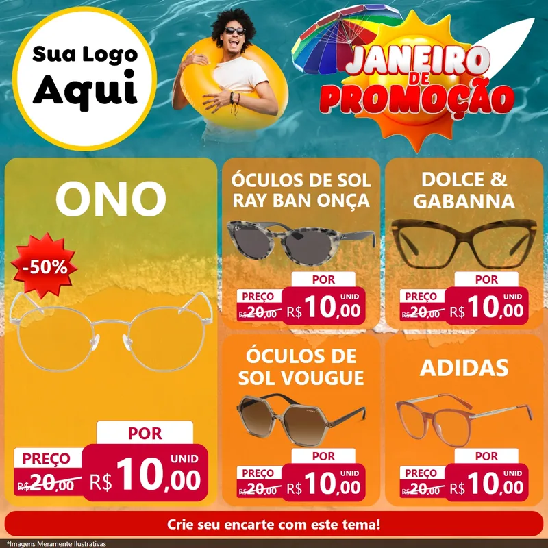 Modelo de Rede Social para Feed Facebook com o tema Janeiro de Promoção para Óticas
