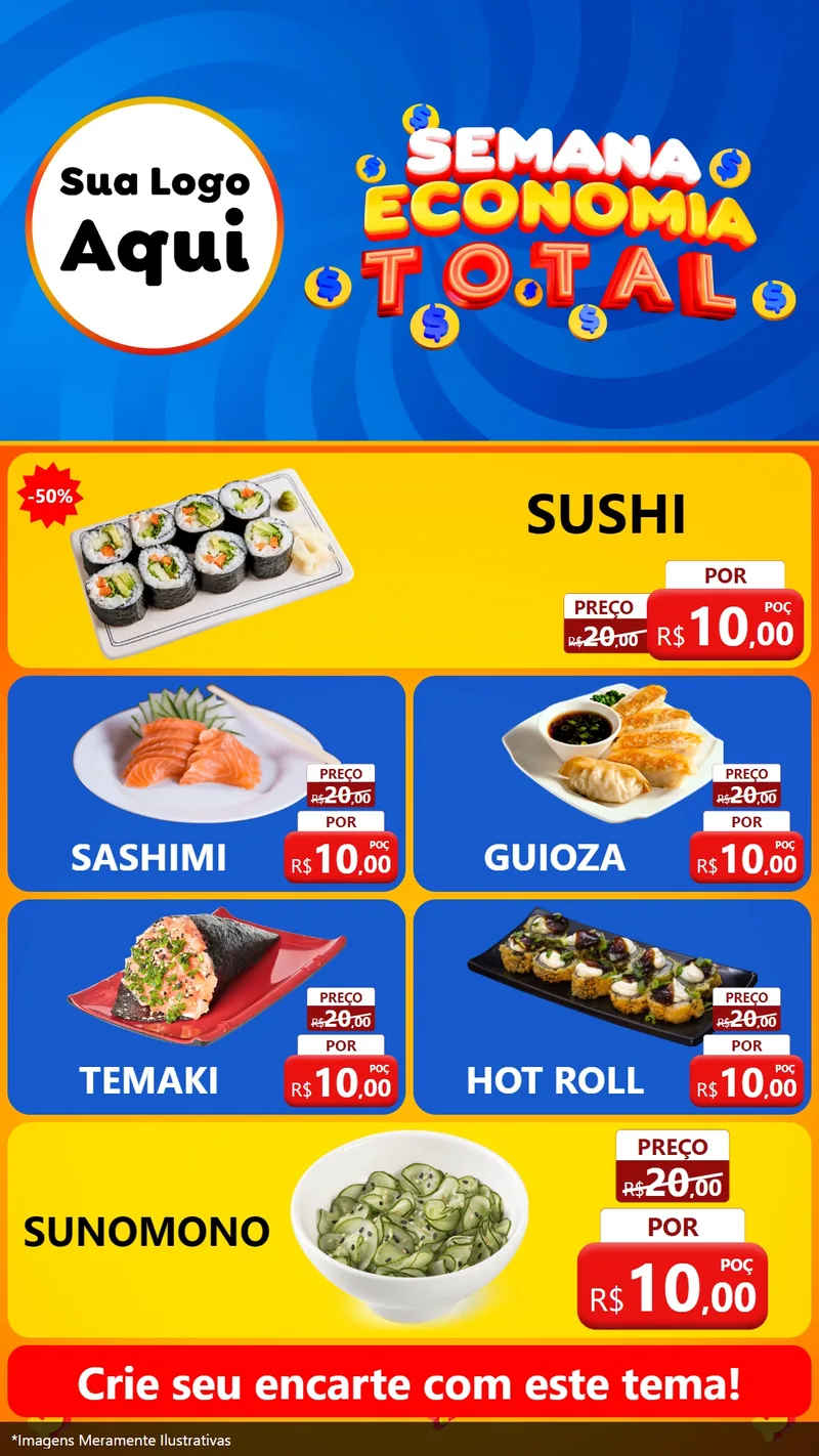 Modelo de TV para TV Vertical com o tema Semana Economia Total para Comida japonesa