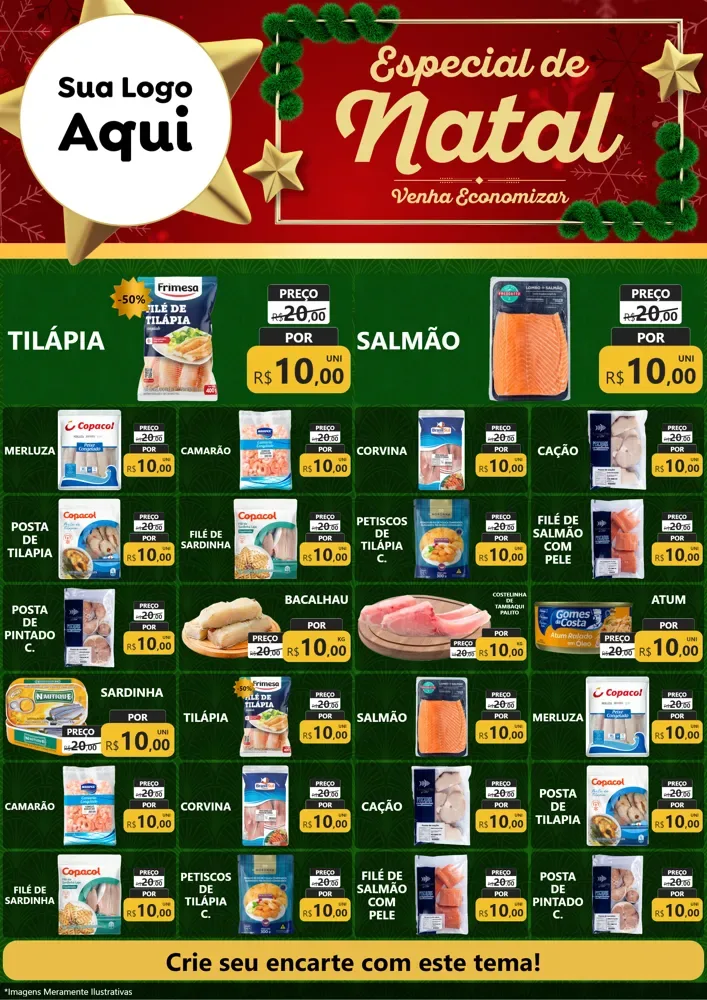 Modelo de Encarte para Encarte A4 Vertical com o tema Especial de Natal para Peixaria