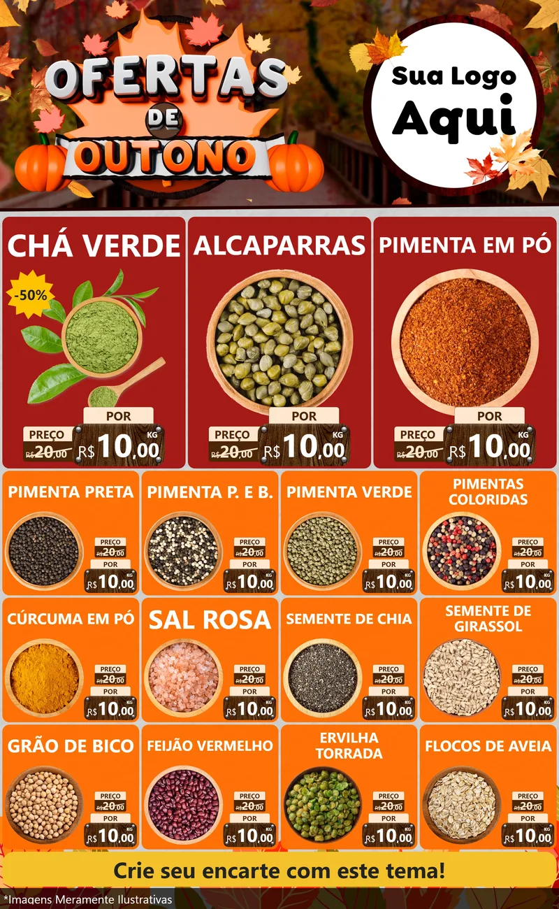 Modelo de Encarte para Encarte Grande com o tema Ofertas de Outono para Produtos Naturais