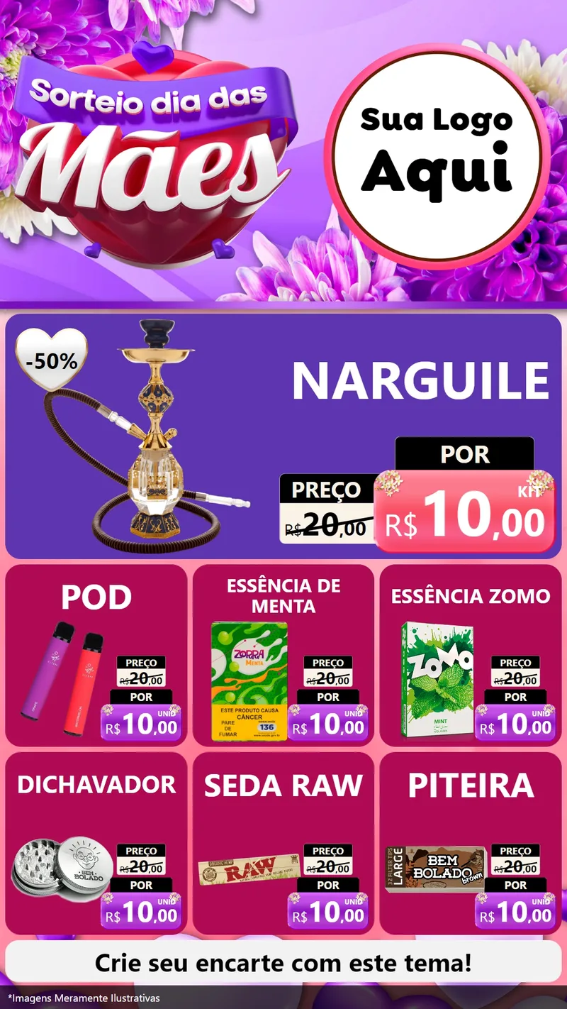 Modelo de Rede Social para Stories com o tema Sorteio Dia das Mães para Tabacaria