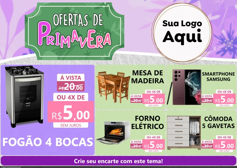 Modelo de Encarte para Encarte A4 Horizontal com o tema Ofertas de Primavera para Móveis e Eletro