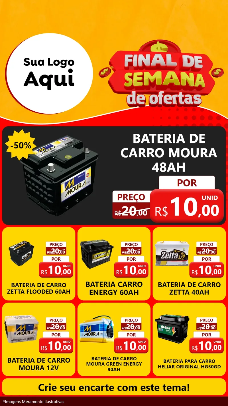 Modelo de Rede Social para Stories com o tema Final de Semana de Ofertas para Baterias Elétricas