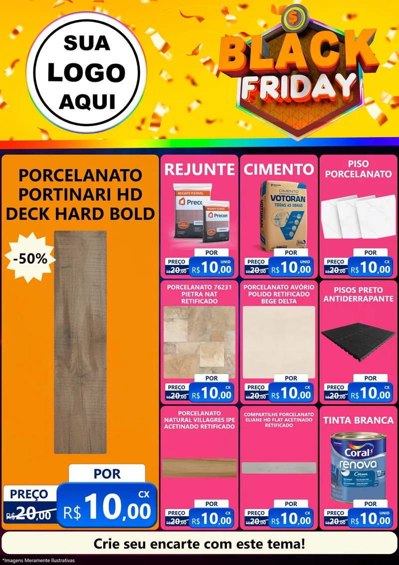 Modelo de Encarte para Encarte A4 Vertical com o tema Black Friday para Pisos e revestimentos