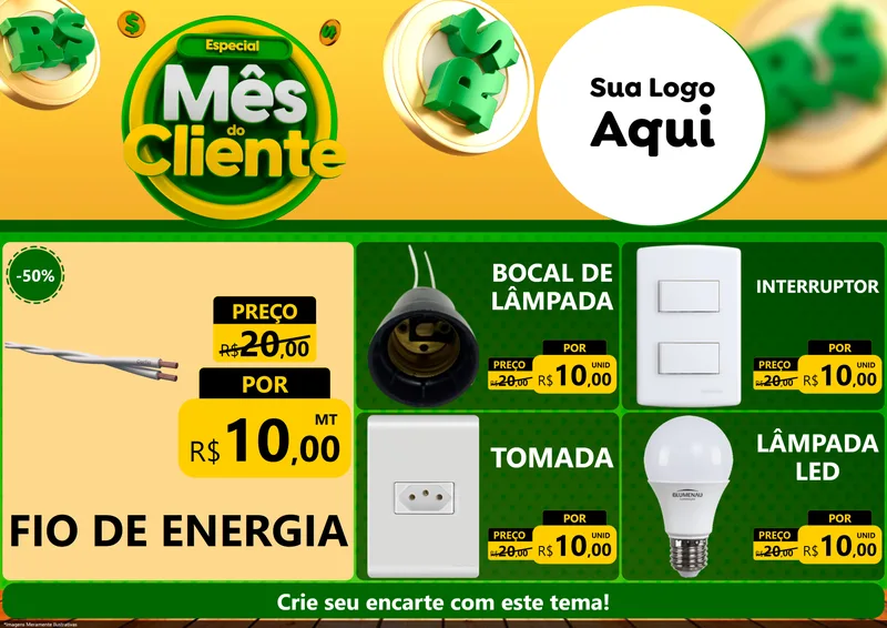 Modelo de Encarte para Encarte A4 Horizontal com o tema Especial Mês do Cliente para Materiais Elétricos