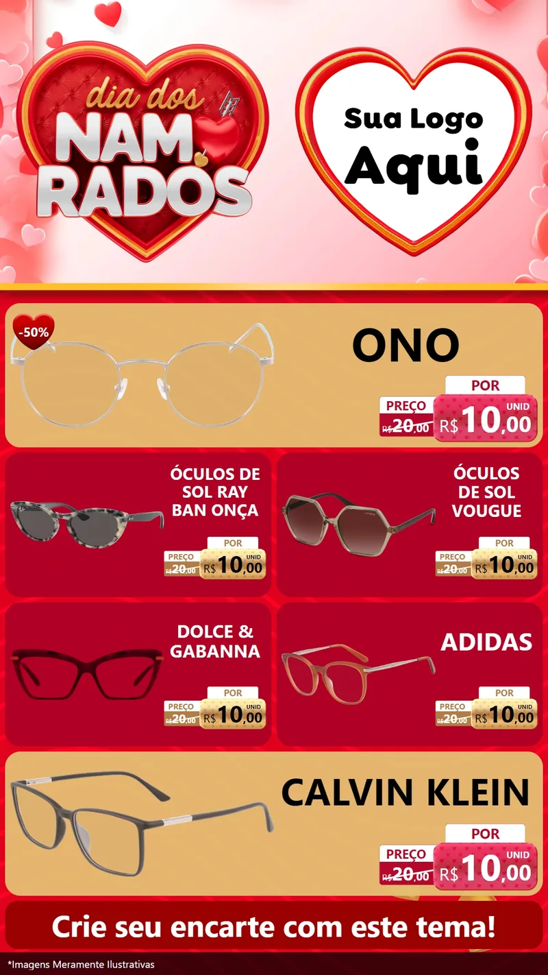 Modelo de TV para TV Vertical com o tema Dia dos Namorados para Óticas