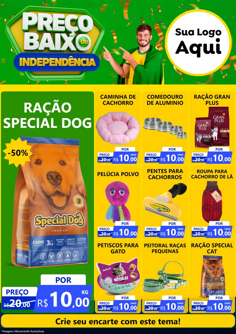 Modelo de Encarte para Encarte A4 Vertical com o tema Preço Baixo de Independência para Pet Shop