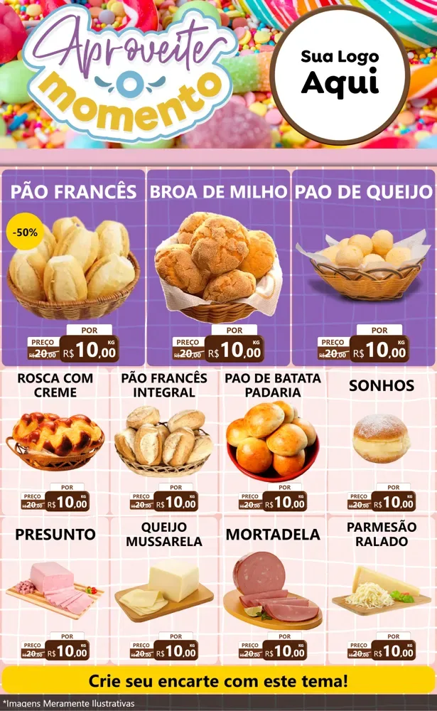 Modelo de Encarte para Encarte Grande com o tema Aproveite o Momento - Doces para Padaria
