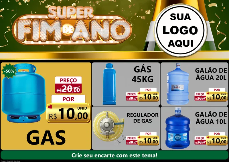 Modelo de Encarte para Encarte A4 Horizontal com o tema Super Fim de Ano para Água e gás