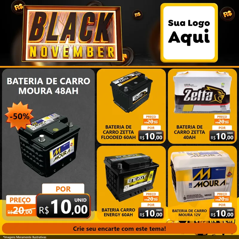 Modelo de Rede Social para Feed Facebook com o tema Black November para Baterias Elétricas
