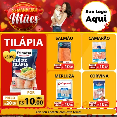 Modelo de Rede Social para Feed Facebook com o tema Semana das Mães para Peixaria