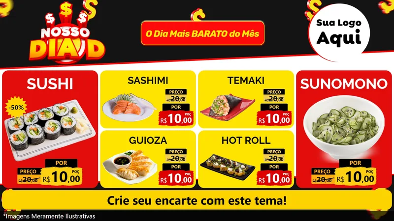 Modelo de TV para TV Horizontal com o tema Nosso Dia D para Comida japonesa