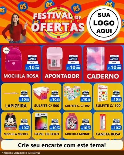 Modelo de Rede Social para Feed Instagram com o tema Festival de Ofertas para Papelaria