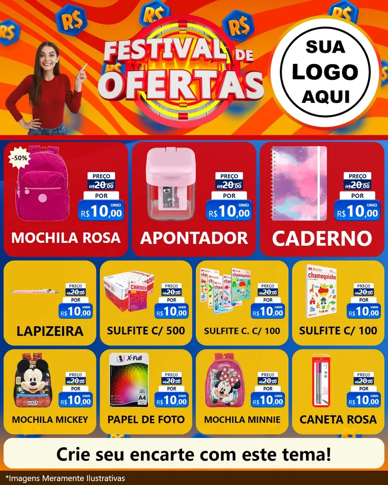 Modelo de Rede Social para Feed Instagram com o tema Festival de Ofertas para Papelaria
