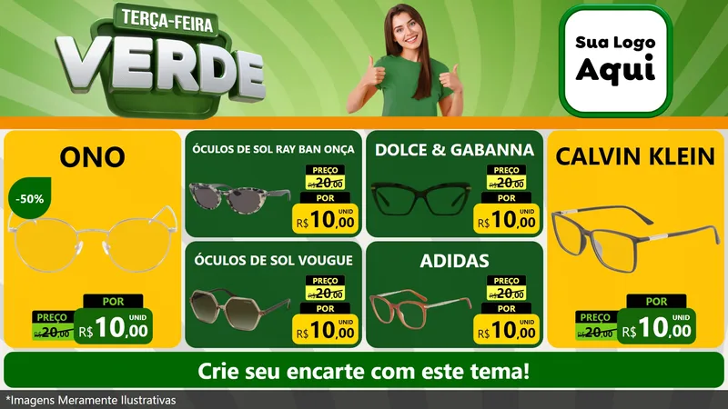 Modelo de TV para TV Horizontal com o tema Terça - Feira Verde para Óticas