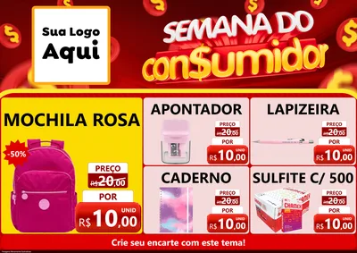 Modelo de Encarte para Encarte A4 Horizontal com o tema Semana do Consumidor para Papelaria