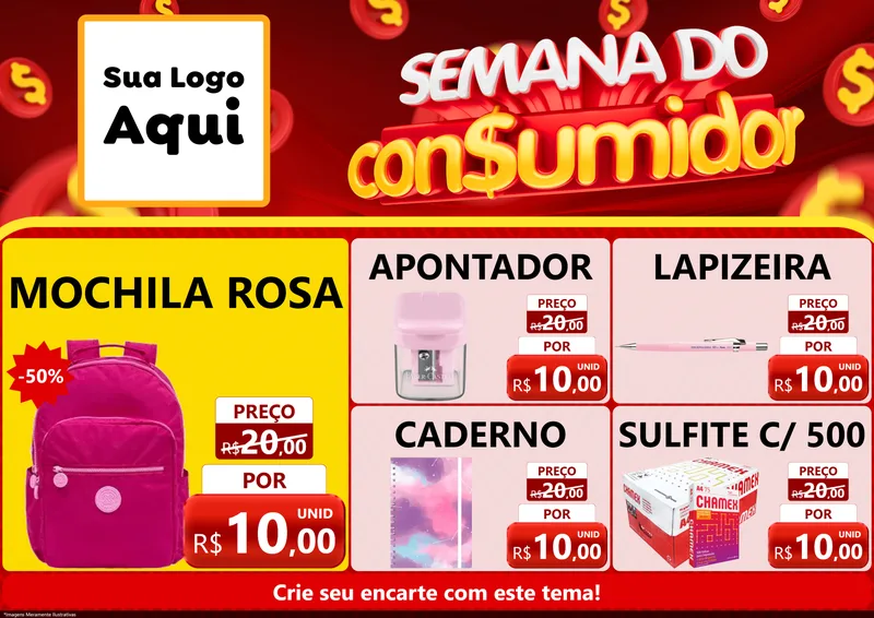 Modelo de Encarte para Encarte A4 Horizontal com o tema Semana do Consumidor para Papelaria