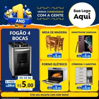 Modelo de Rede Social para Feed Facebook com o tema Um Ano de Aniversário para Móveis e Eletro