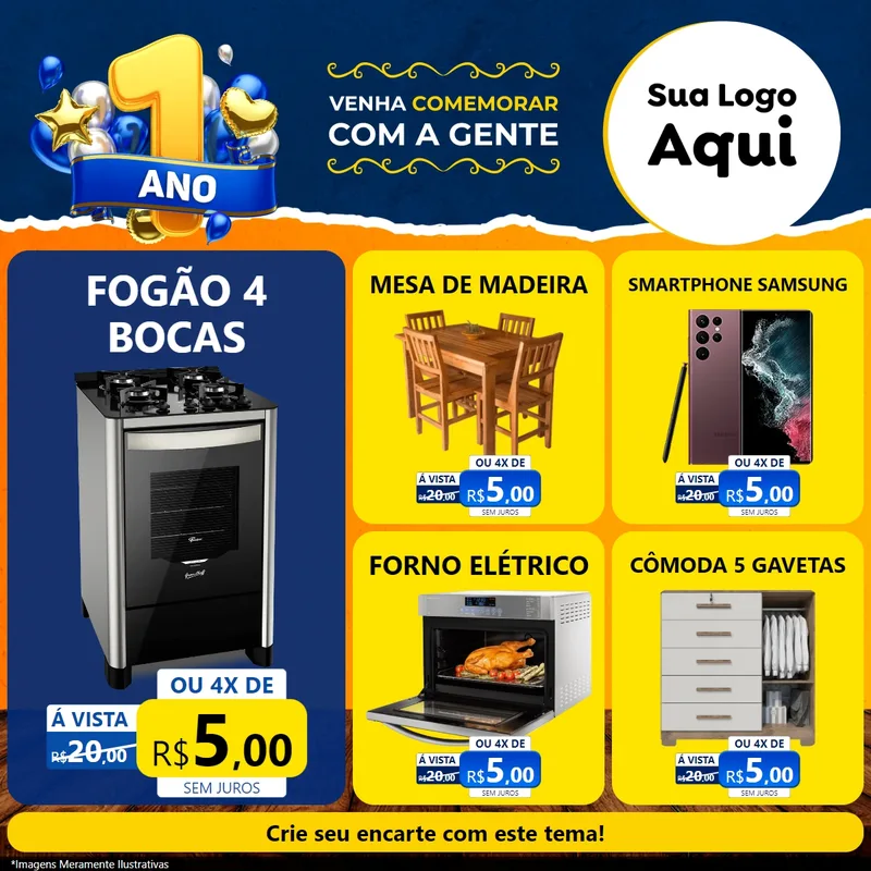 Modelo de Rede Social para Feed Facebook com o tema Um Ano de Aniversário para Móveis e Eletro
