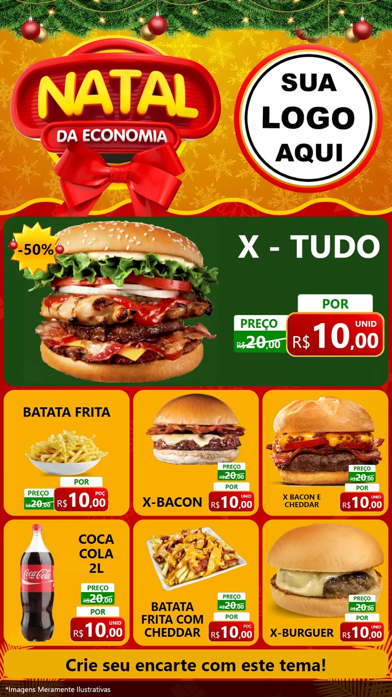 Modelo de Rede Social para Stories com o tema Natal da Economia para Hamburgueria