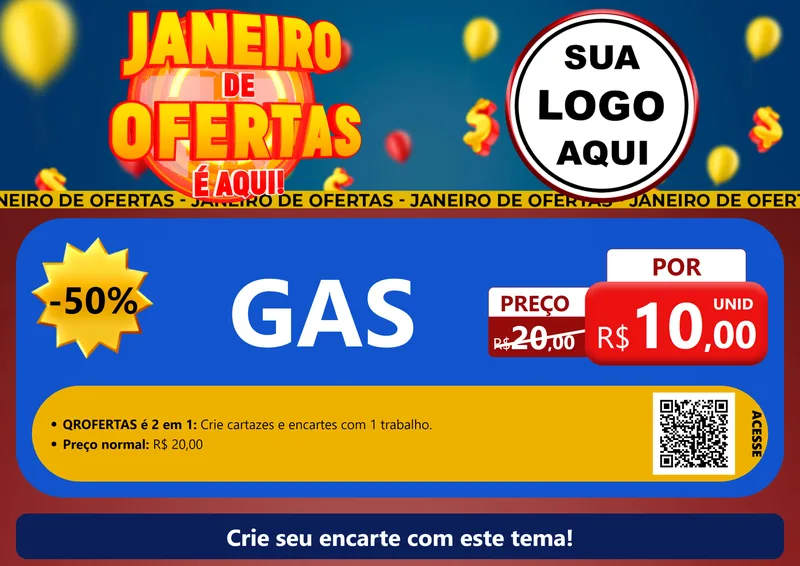 Modelo de Cartaz para Cartaz A4 Horizontal com o tema Janeiro de Ofertas É Aqui! para Água e gás