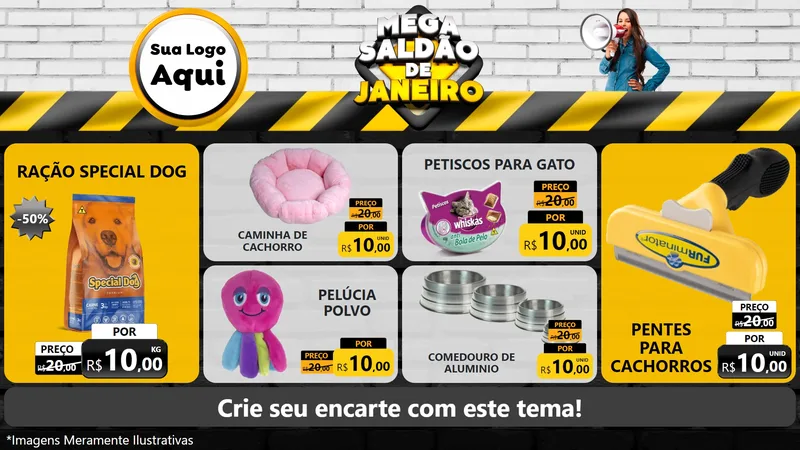 Modelo de TV para TV Horizontal com o tema Mega Saldão de Janeiro para Pet Shop