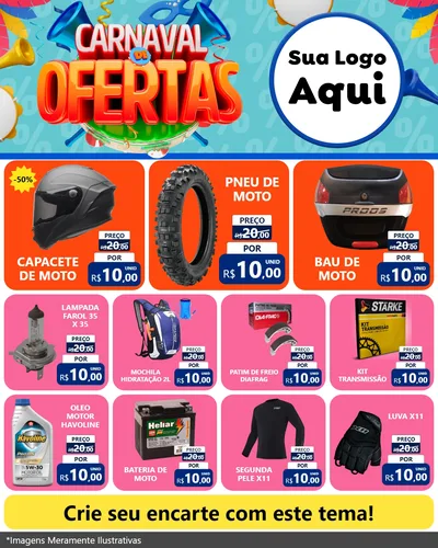 Modelo de Rede Social para Feed Instagram com o tema Carnaval de Ofertas para Moto peças