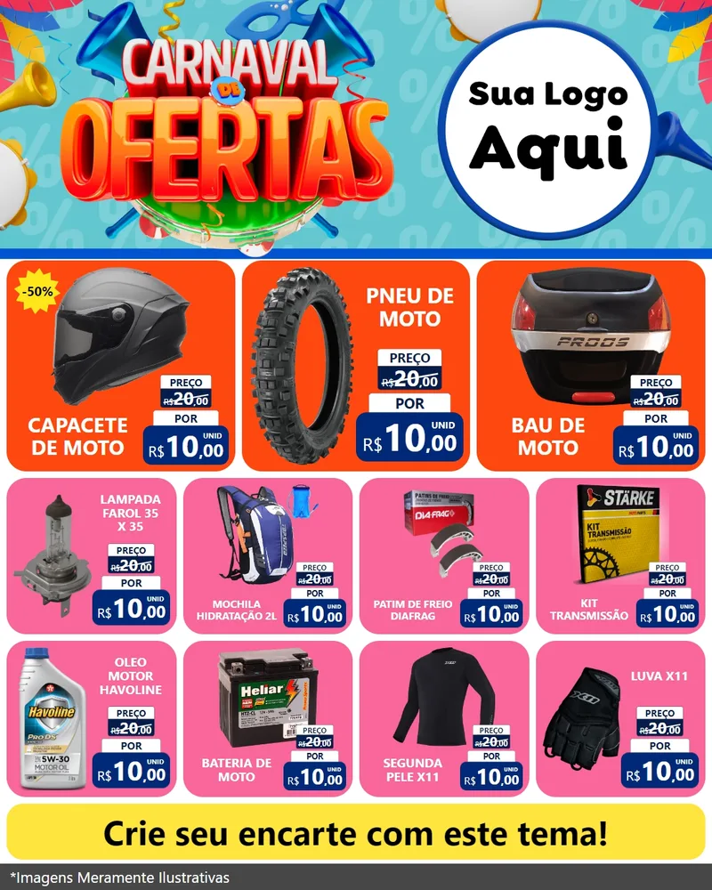 Modelo de Rede Social para Feed Instagram com o tema Carnaval de Ofertas para Moto peças