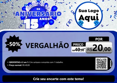 Modelo de Cartaz para Cartaz A4 Horizontal com o tema Promoção de Aniversário - 15 Anos para Ferragens