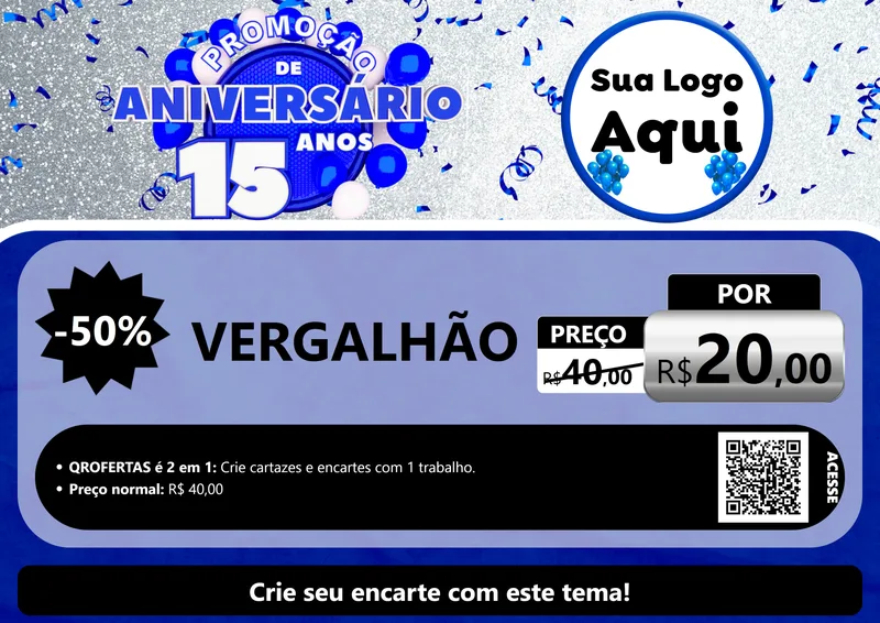 Modelo de Cartaz para Cartaz A4 Horizontal com o tema Promoção de Aniversário - 15 Anos para Ferragens