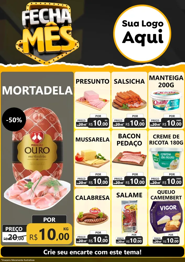 Modelo de Encarte para Encarte A4 Vertical com o tema Fecha Mês para Frios e Laticínios
