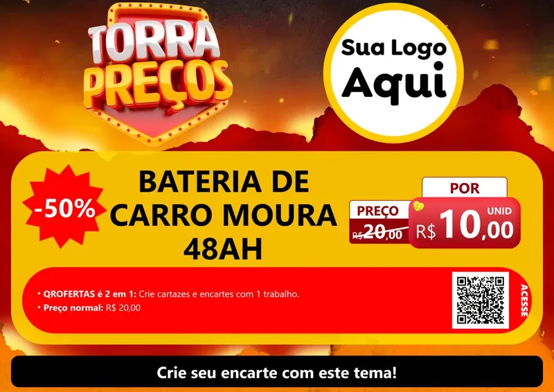 Modelo de Cartaz para Cartaz A4 Horizontal com o tema Torra Preços para Baterias Elétricas