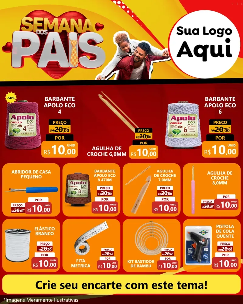 Modelo de Rede Social para Feed Instagram com o tema Semana Dos Pais para Armarinho e Aviamentos