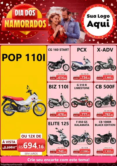 Modelo de Encarte para Encarte A4 Vertical com o tema Dia Dos Namorados para Concessionaria de Motos