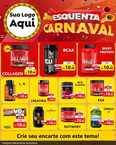 Modelo de Rede Social para Feed Instagram com o tema Esquenta Carnaval para Suplementos alimentares