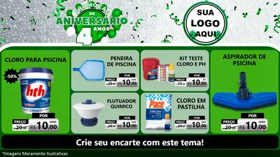 Modelo de TV para TV Horizontal com o tema Promoção de Aniversário - 4 Anos para Produtos para Piscina