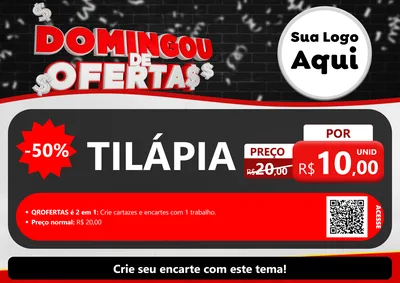 Modelo de Cartaz para Cartaz A4 Horizontal com o tema Domingou de Ofertas para Peixaria