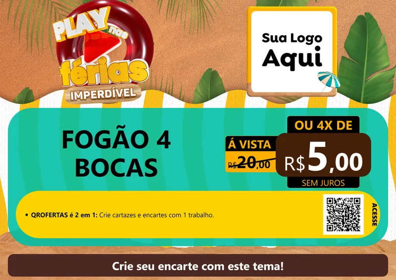 Modelo de Cartaz para Cartaz A4 Horizontal com o tema Play Nas Férias Imperdível para Móveis e Eletro