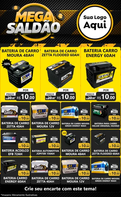 Modelo de Encarte para Encarte Grande com o tema Mega Saldão para Baterias Elétricas