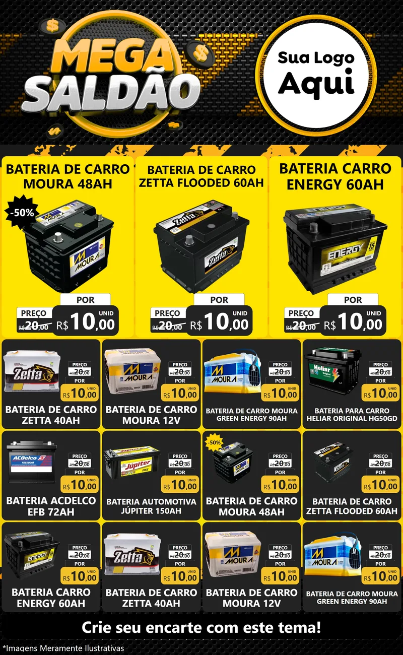 Modelo de Encarte para Encarte Grande com o tema Mega Saldão para Baterias Elétricas