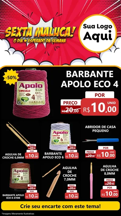 Modelo de Rede Social para Stories com o tema Sexta Maluca! para Armarinho e Aviamentos