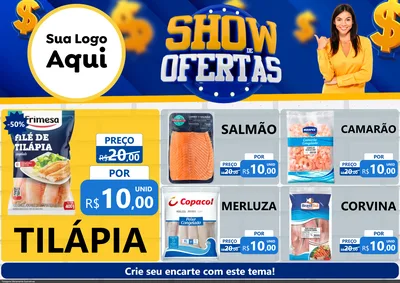 Modelo de Encarte para Encarte A4 Horizontal com o tema Show de Ofertas para Peixaria